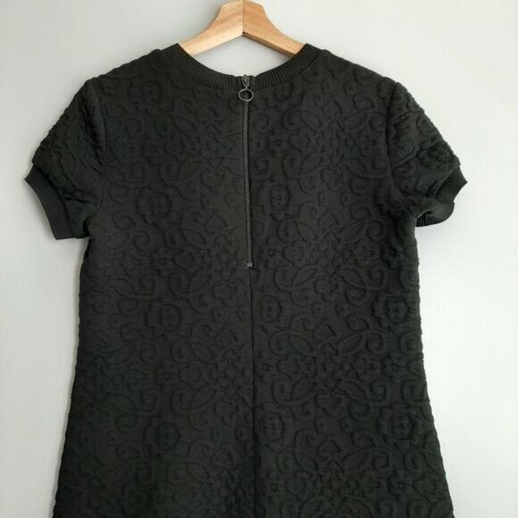 ZARA Floral Jacquard Embossed Mini Dress Soft Knit Black Sz M - Picture 10 of 12